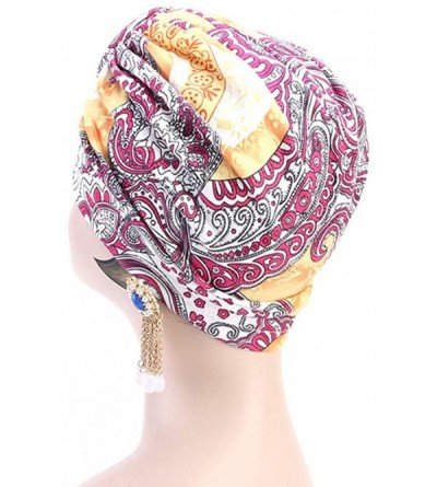 Skullies & Beanies Women Pleated Twist Turban African Printing India Chemo Cap Hairwrap Headwear - Yellow Power - C518SAXG7Q6...
