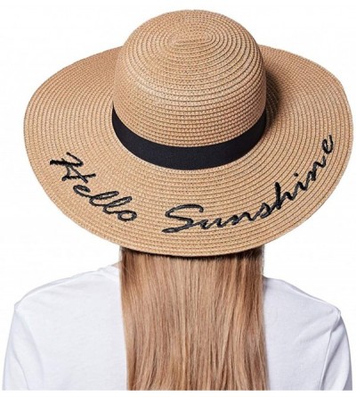 Sun Hats Floppy Beach Straw Hat Women Sun Hats Wide Brim Embroidered UPF50+ - A4-brown - CK196WE7R68 $12.96