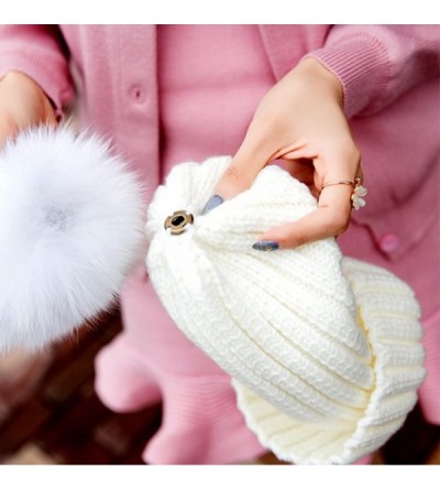 Cold Weather Headbands Winter Women's Genuine Fox Fur Pom Pom Trend Wool Knitted Beanie Hat - Black - CK186K22XX0 $11.41
