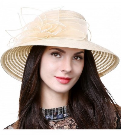 Sun Hats Women's Organza Church Kentucky Derby Dress Tea Party Wedding Hat - S Apricot - CI180IWRQNL $15.95