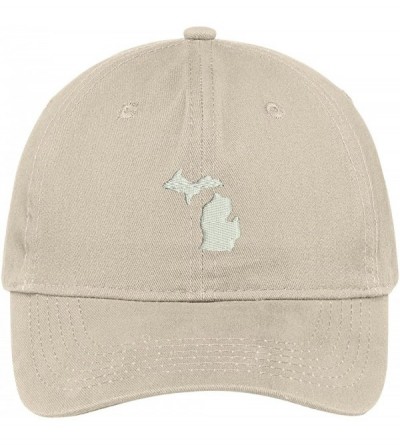 Baseball Caps Michigan State Map Embroidered Low Profile Soft Cotton Brushed Baseball Cap - Stone - CU17X3O7CTR $14.72