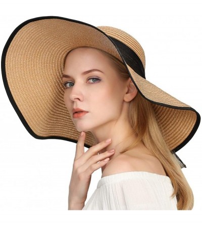 Sun Hats Beach Sun Hat for Women Bow-knot UV UPF 50+Travel Foldable Wide Brim Straw Hat - Khaki02 2pcs - C418UNNZG3T $21.78