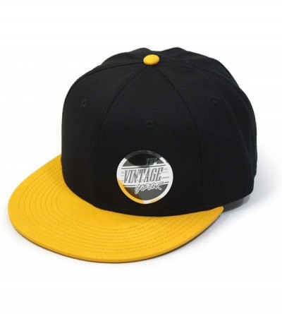 Baseball Caps Premium Plain Cotton Twill Adjustable Flat Bill Snapback Hats Baseball Caps - Yellow/Black - C31229FK1L3 $16.52
