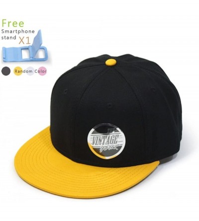 Baseball Caps Premium Plain Cotton Twill Adjustable Flat Bill Snapback Hats Baseball Caps - Yellow/Black - C31229FK1L3 $16.52