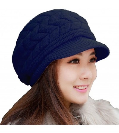 Skullies & Beanies Women Winter Warm Knit Hat Wool Snow Ski Caps with Visor - Navy - CK1845ZL9IR $11.61
