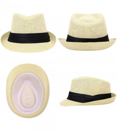 Fedoras Men/Women Summer Classic Short Brim Beach Sun Hat Straw Fedora Hat - 1756_natural - CX18A3GH6UL $13.89