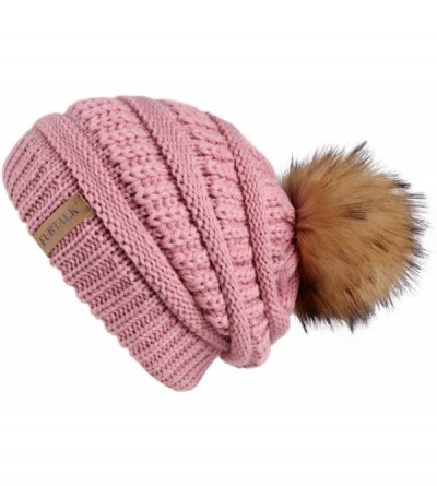 Skullies & Beanies Womens Winter Knit Slouchy Beanie Hat Warm Skull Ski Cap Faux Fur Pom Pom Hats for Women - C418A8QDGTM $13.55