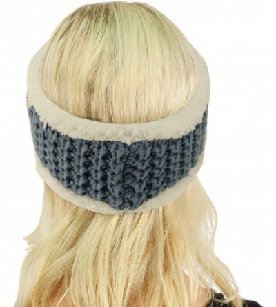 Cold Weather Headbands Winter CC Sherpa Polar Fleece Lined Thick Knit Headband Headwrap Hat Cap - Denim - CC18I54T4ZS $10.11