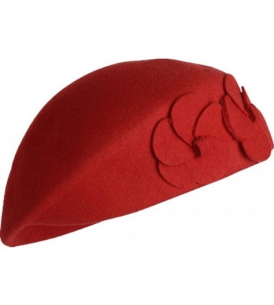 Berets 100% Wool Womens Beret Felt Elegant Women French Style Tag Beanie Warm Pillbox Hat Tam Cap - Red - CT18I8OEDLU $9.07