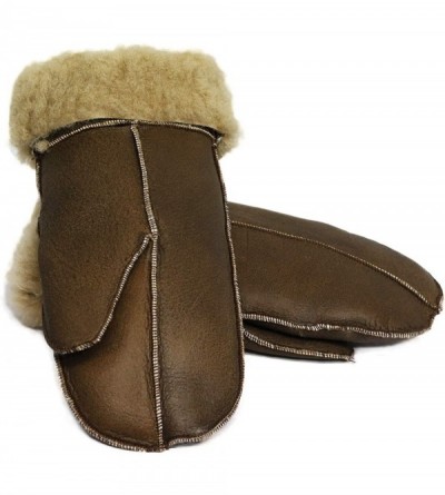 Skullies & Beanies Unisex Soft Thick 100% Sheepskin Leather Black Mittens Ideal for Winter - Cream Fur - CD18KS6T2D6 $27.86