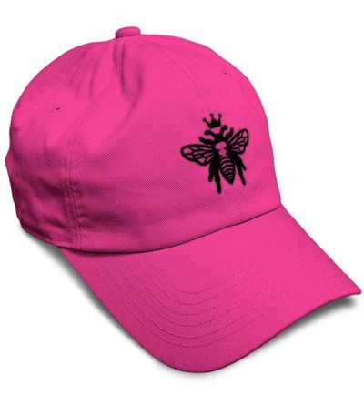 Baseball Caps Custom Soft Baseball Cap Black Flying Queen Bee Embroidery Flat Solid Buckle - Hot Pink - CI18AANA2AS $13.57
