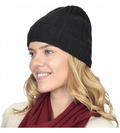 Skullies & Beanies Cable Knit Cuffed Beanie 100% Pure Cashmere Foldover Hat•Ultimately Soft and Warm - Black - CJ187M047QT $3...