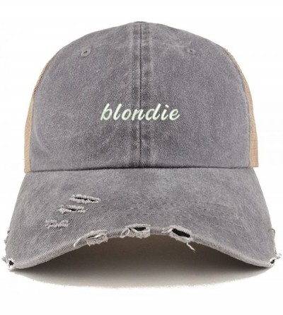 Baseball Caps Blondie Embroidered Frayed Bill Trucker Mesh Back Cap - Grey - CK18CWXAR0I $16.66