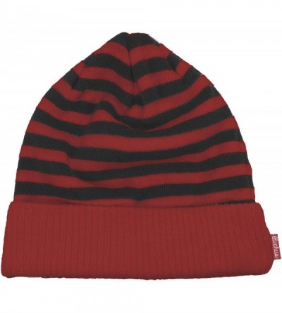 Skullies & Beanies Adult Unisex Cool Cotton Beanie Slouch Skull Cap Long Baggy Winter Hat Warm - Striped - Red & Dark Gray - ...