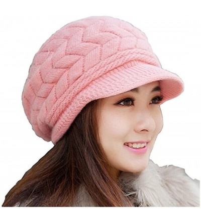 Skullies & Beanies Women Winter Warm Knit Hats Caps Wool Snow Ski Cap Beanie Ski Berets Snapback Caps with Visor - Pink - C21...