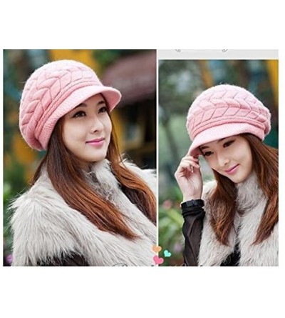 Skullies & Beanies Women Winter Warm Knit Hats Caps Wool Snow Ski Cap Beanie Ski Berets Snapback Caps with Visor - Pink - C21...