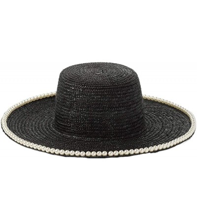 Sun Hats Stylish Pearl Chain Straw Hat Spring Summer Outdoor Travel Large Brim Beach Sun Hat for Women - Black - C718RO9SCAX ...