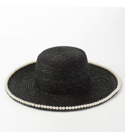 Sun Hats Stylish Pearl Chain Straw Hat Spring Summer Outdoor Travel Large Brim Beach Sun Hat for Women - Black - C718RO9SCAX ...