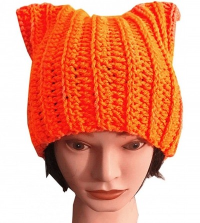 Skullies & Beanies Handmade Knitted Pussy Cat Ear Beanie Hat for Women's March Winter Gifts - Orange - C1189S39E5D $10.58