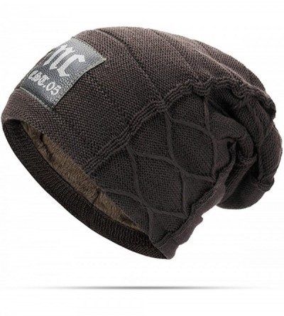 Skullies & Beanies Knit Skull Cap- Men's Winter Warm Knitting Hats Slouchy Cable Knitted Beanie-Plus Velvet - Coffee - CJ189L...