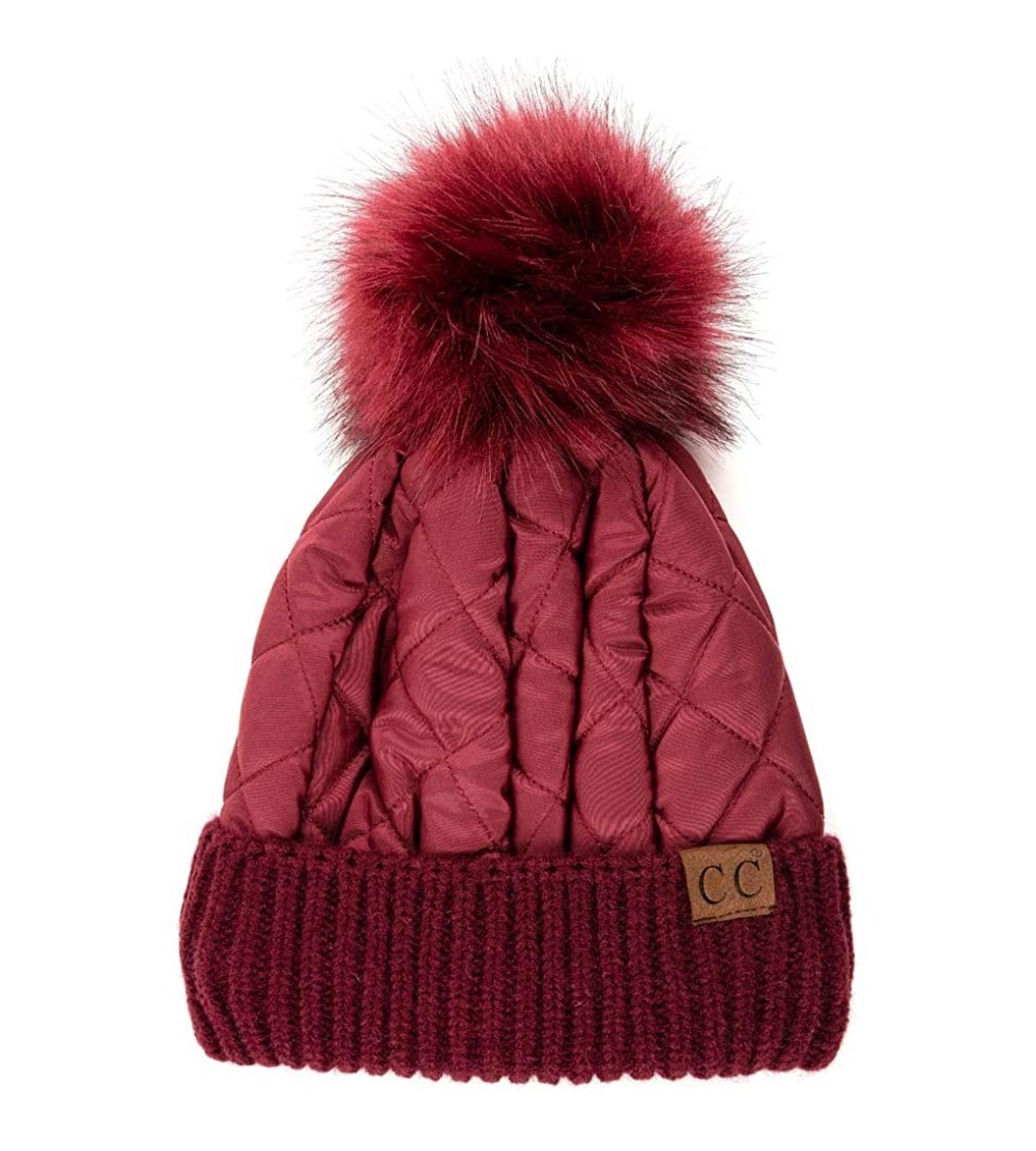 Skullies & Beanies Unisex Warm Trendy Quilted Puffer Warm Soft Solid Color Beanie Hat - Burgundy - CI18QHM654X $19.37