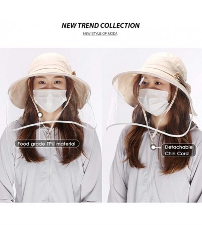 Sun Hats Womens UPF50 Cotton Packable Sun Hats w/Chin Cord Wide Brim Stylish 54-60CM - 69038_beige(with Face Shields) - CN196...