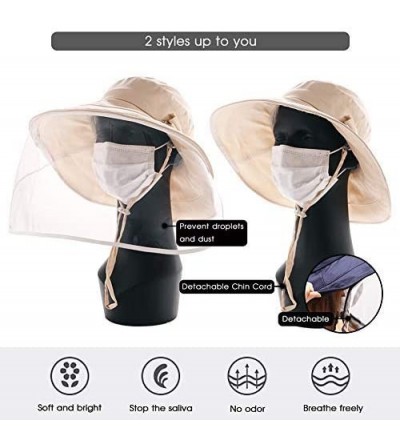 Sun Hats Womens UPF50 Cotton Packable Sun Hats w/Chin Cord Wide Brim Stylish 54-60CM - 69038_beige(with Face Shields) - CN196...