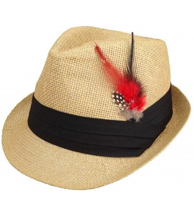 Fedoras Mens Fedora Straw Hats with Feather - Tan - CY1279HF3L9 $14.08