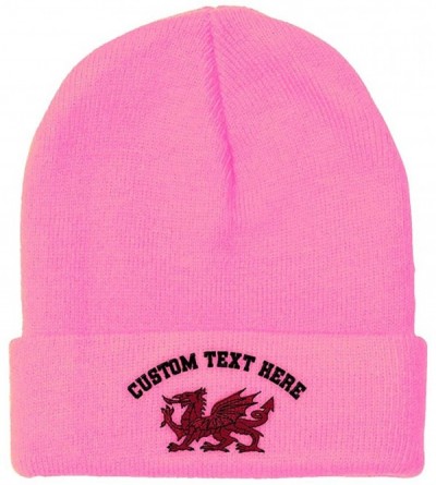 Skullies & Beanies Custom Beanie for Men & Women Wales Flag Dragon Seal Embroidery Skull Cap Hat - Soft Pink - CQ18ZS3HZ4T $1...