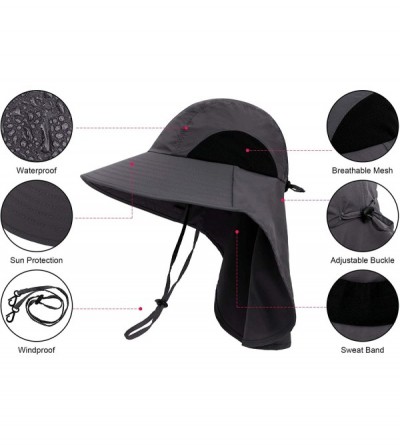 Sun Hats Womens Foldable Flap UPF 50+ UV Protective Bucket Sun Hat w/Neck Cord - Unisex_dark Grey - CW19997XHTL $15.30