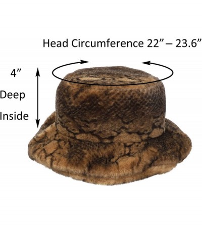 Bucket Hats Women's Snakeskin Print Faux Fur Bucket Hat Winter Warmer Fisherman Cap - Brown - C618X2K33AR $21.18