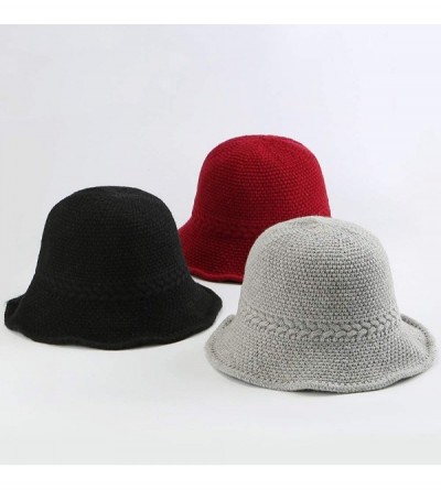 Bucket Hats Winter Bucket Hat- Women's Warm Knitted Hats Cloche Bucket Hat Knitted Wool Blend Foldable Hat for Women - Grey -...