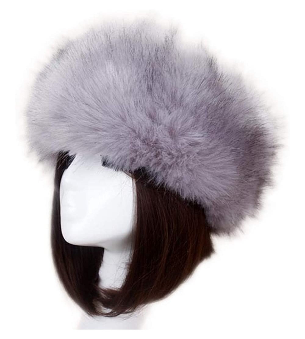 Skullies & Beanies Women's Faux Fur Headband Soft Winter Cossack Russion Style Hat Cap - Gray - CO18L8KKCR7 $11.76