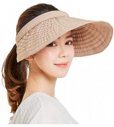 Sun Hats Women's Summer Foldable Straw Sun Visor w/Cute Bowtie Comfortable Beach Cap - Ripple Khaki - CN196E9TEN3 $17.68