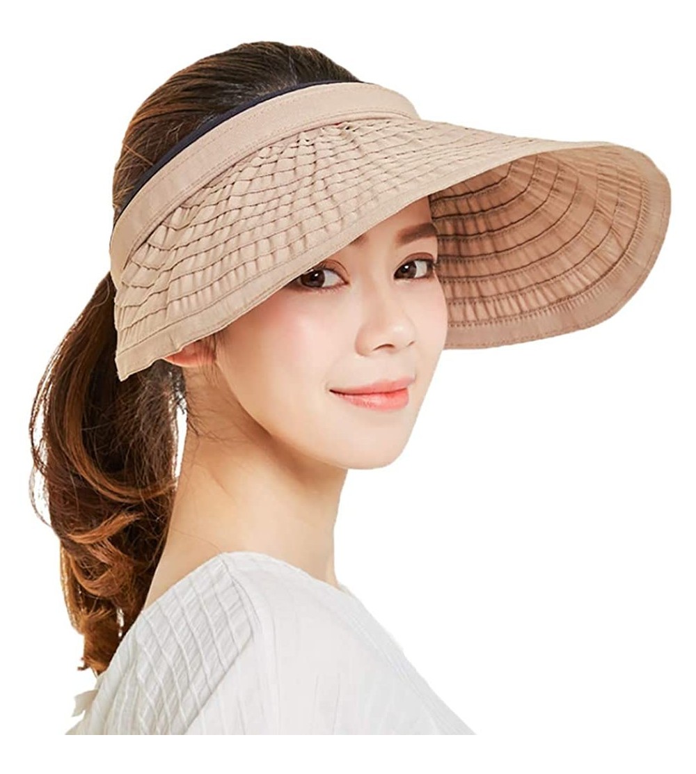 Sun Hats Women's Summer Foldable Straw Sun Visor w/Cute Bowtie Comfortable Beach Cap - Ripple Khaki - CN196E9TEN3 $17.68