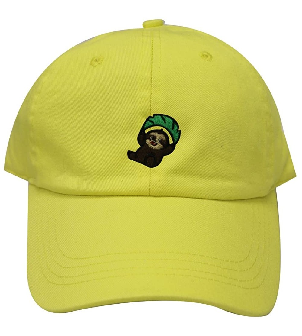 Baseball Caps Flying Sloth Cotton Baseball Dad Caps - Lemon - CZ184D60YWW $10.29