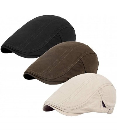 Newsboy Caps Cotton Newsboy Caps Mens - Beret Cabbie Plain Flat Ivy Hat - Black-beige-dark Khaki - C818Q6CRUUM $15.02
