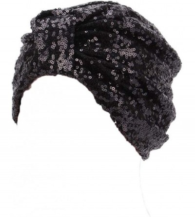 Skullies & Beanies Women Solid Pre Tied Cancer Chemo Hat Beanie Scarf Turban Head Wrap Cap - Black - CL185N6WLOE $10.94