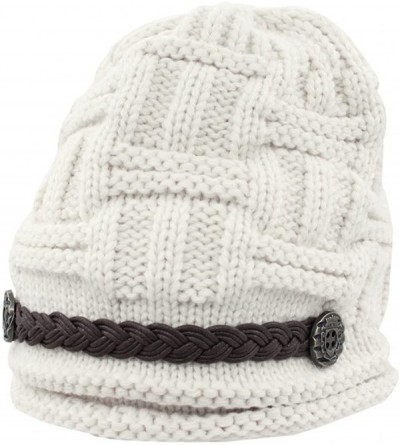 Skullies & Beanies Women's Fashion Winter Braided Warm Baggy Beanie Knit Crochet Ski Hat Cap - White - CF11QD19L1L $14.04