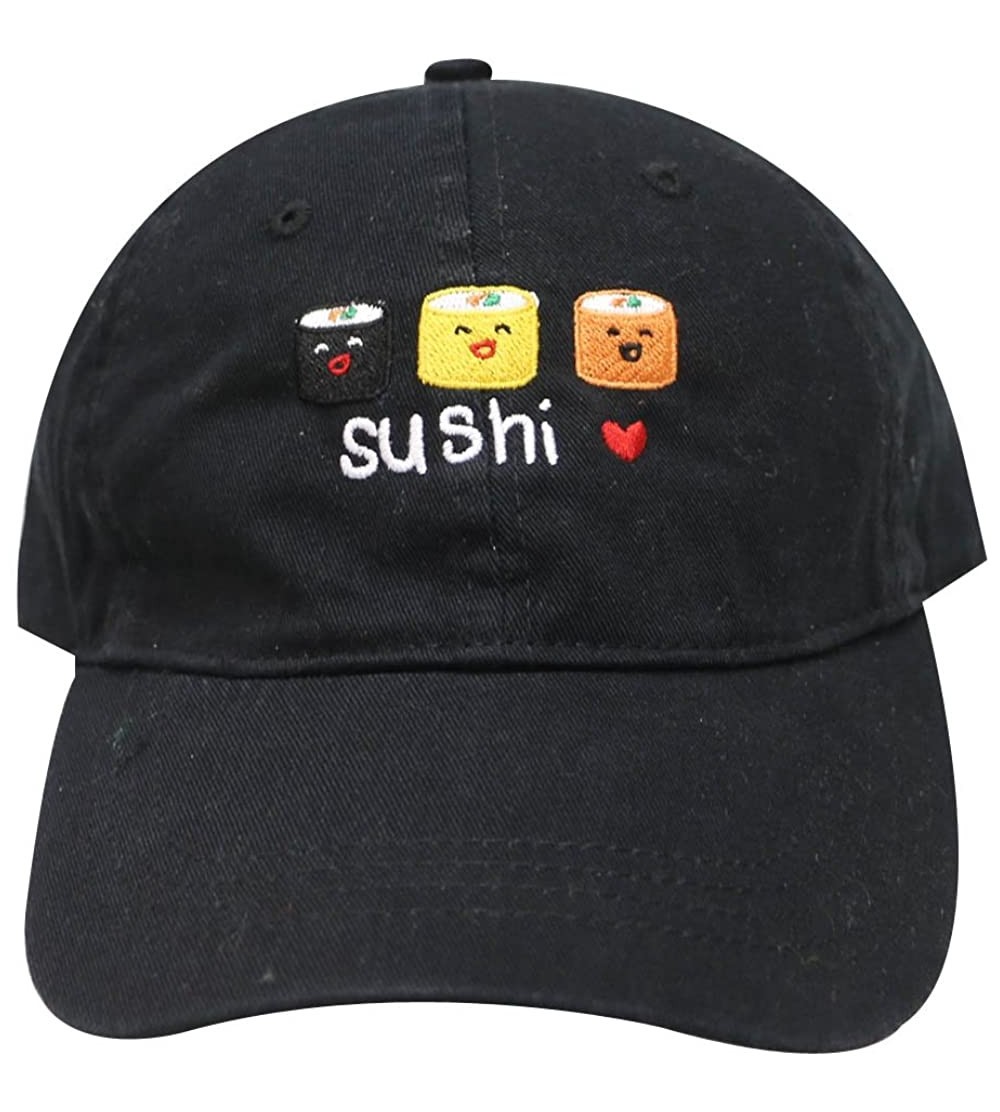 Baseball Caps Sushi Love Cotton Baseball Dad Caps - Black - CX17X67LCA0 $14.69