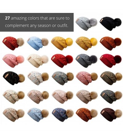 Skullies & Beanies Pompom Beanie for Women Thick Fleece Lined Skull Cap Slouchy Cotton Winter hat Ski Cable Cap - CB18ZZTME60...