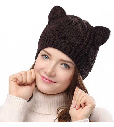 Skullies & Beanies Women's Hat Cat Ear Crochet Braided Knit Caps with Punk 3D Cat Stud Earring - Cat Ear Hat_black - CK11HCU9...