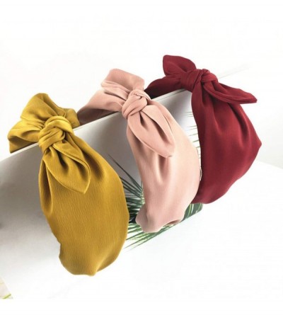 Headbands Women Solid Color Bow-Knot Hair Hoop Hairband Wide Edge Headband Accessories Black - CB18ODGY45X $7.43