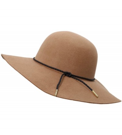 Fedoras Women's Wide Brim Wool Ribbon Band Floppy Hat - Braided Band_camel - CF18A8E8DEL $26.57