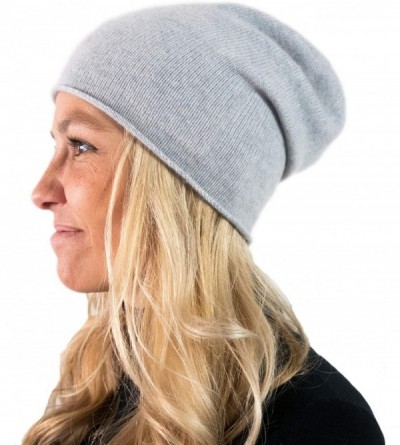 Skullies & Beanies 100% Pure Cashmere Women's Slouchy Beanie Hat - Light Grey - CU18XAWDNEN $31.69
