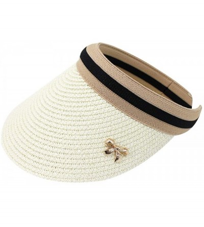 Sun Hats Women's Wide Brim Straw Visor Hat Sports Beach Clip-on Straw Hat Travel Sun Cap - Beige - CF18DAEU07D $25.51