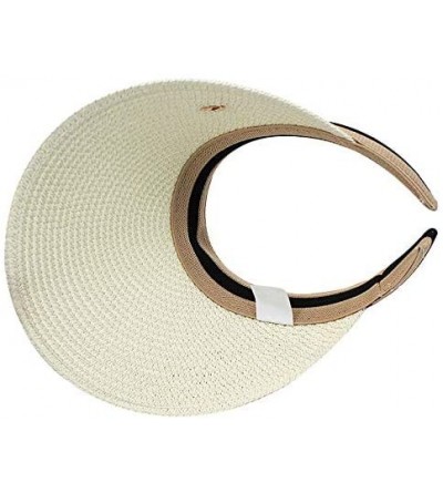 Sun Hats Women's Wide Brim Straw Visor Hat Sports Beach Clip-on Straw Hat Travel Sun Cap - Beige - CF18DAEU07D $25.51