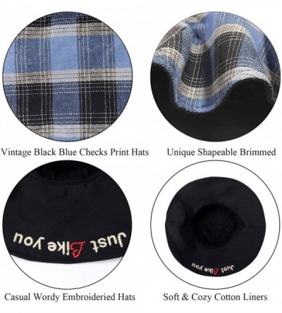 Bucket Hats Plaid Tartan Bucket Hats for Women Vintage Rollable Fisherman Sun Cap - Z-blackblue - CE197M5SRTE $33.01