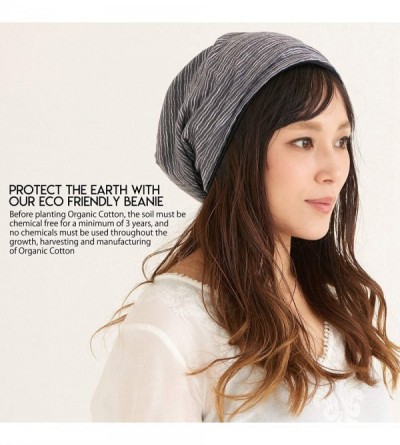 Skullies & Beanies Mens Organic Cotton Slouchy Beanie - Womens Soft Chemo Hat Japanese Hipster Cap - G Border White - C318TWY...