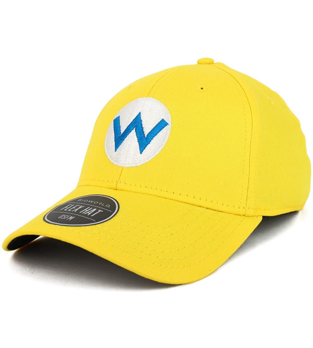 Baseball Caps Officially Licensed Super Mario Bros Logo Embroidered Flex Fitted Cap - Yellow - C318S3GOGDR $60.09